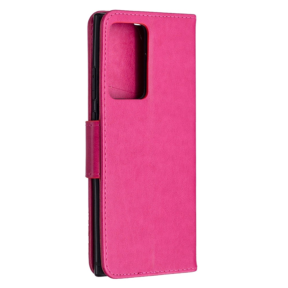 Imprint Butterflies Wallet Stand Flip Leather Phone Shell for Samsung Galaxy Note20 Ultra/Note20 Ultra 5G - Rose-5