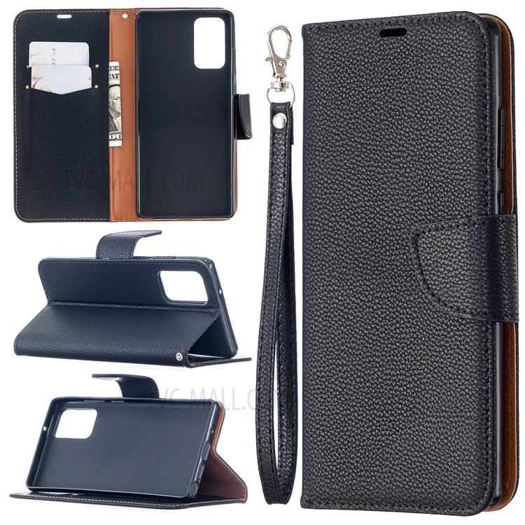 Pure Color Litchi Skin with Wallet Leather Cover for Samsung Galaxy Note 20/Note 20 5G - Black-1