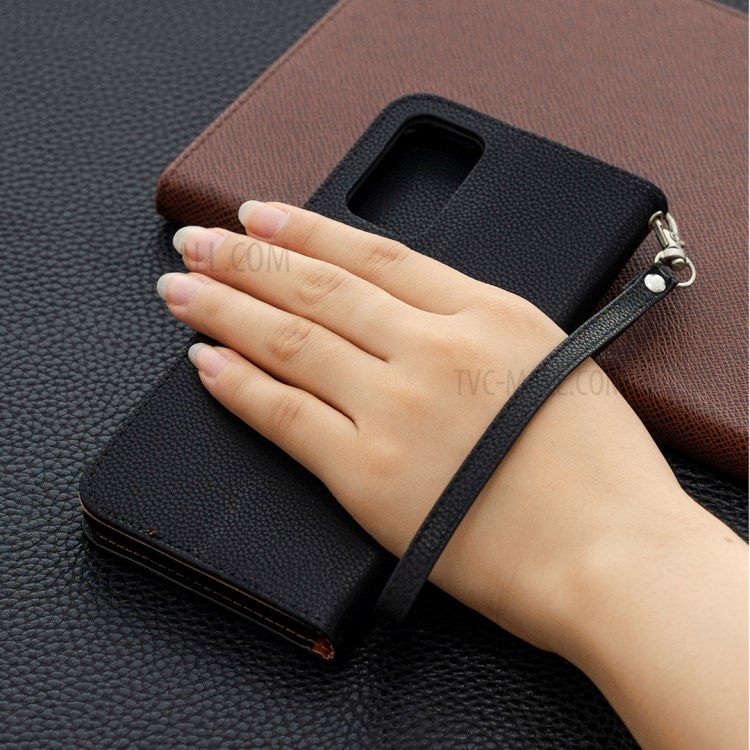 Pure Color Litchi Skin with Wallet Leather Cover for Samsung Galaxy Note 20/Note 20 5G - Black-2