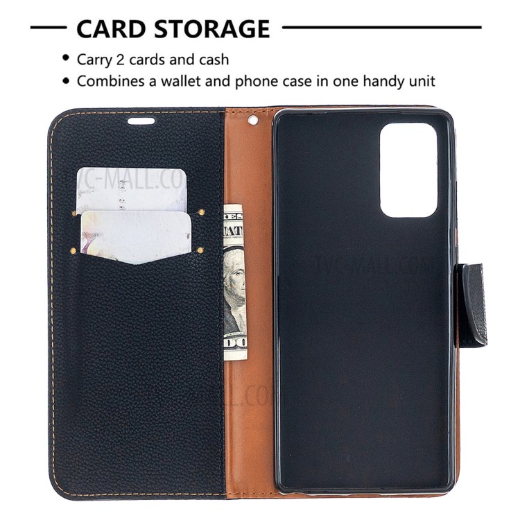 Pure Color Litchi Skin with Wallet Leather Cover for Samsung Galaxy Note 20/Note 20 5G - Black-6