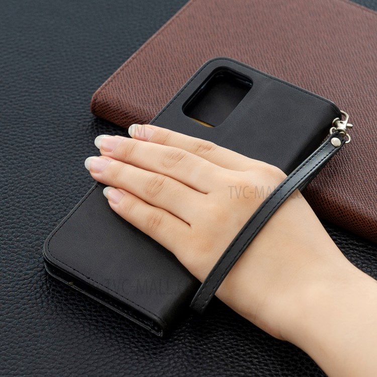 Wallet Leather Case with Strap Shell for Samsung Galaxy Note 20/Note 20 5G - Black-8