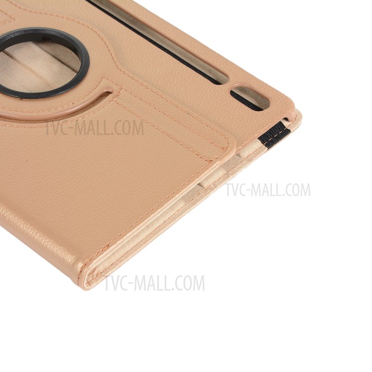 Litchi Skin Leather Shell Case with Rotating Stand for Samsung Galaxy Tab S7 Plus - Gold-10