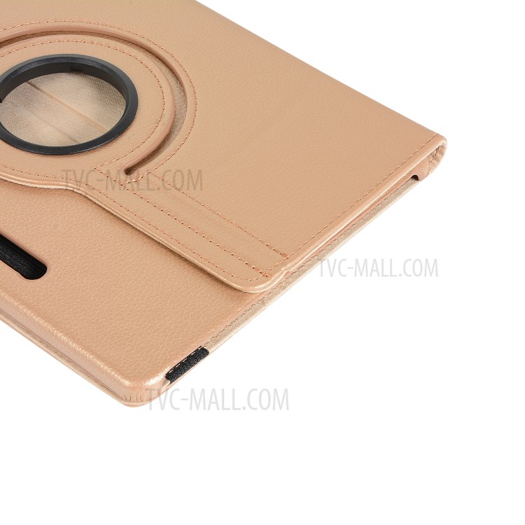 Litchi Skin Leather Shell Case with Rotating Stand for Samsung Galaxy Tab S7 Plus - Gold-12