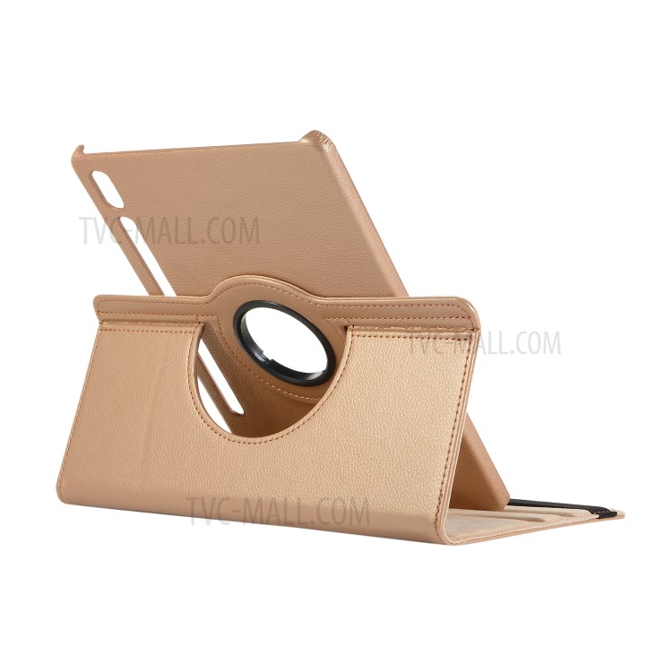 Litchi Skin Leather Shell Case with Rotating Stand for Samsung Galaxy Tab S7 Plus - Gold-7