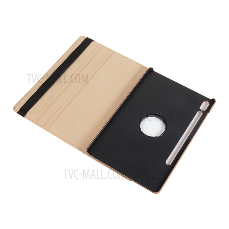 Litchi Skin Leather Shell Case with Rotating Stand for Samsung Galaxy Tab S7 Plus - Gold-8