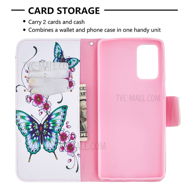 Pattern Printing Wallet Stand Leather Cell Phone Cover for Samsung Galaxy Note 20/Note 20 5G - Butterfly and Flower-3