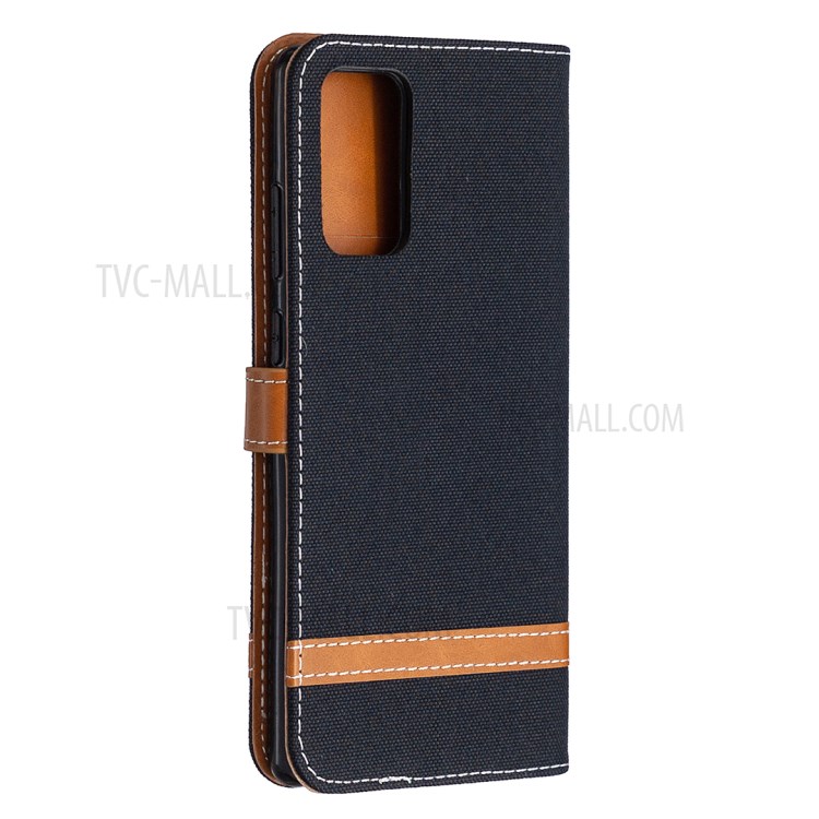 Color Splicing Jeans Cloth Skin Leather Shell for Samsung Galaxy Note 20/Note 20 5G - Black-2