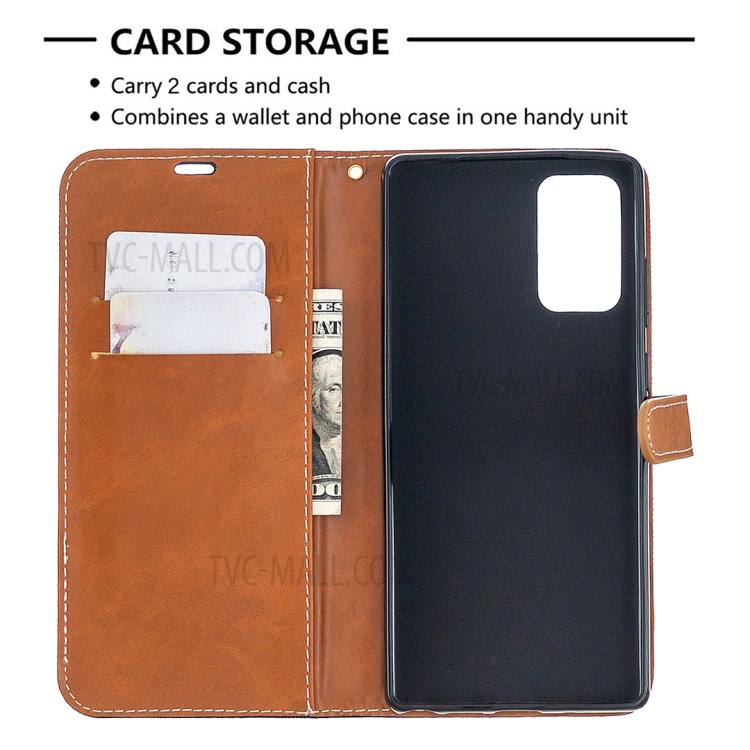 Color Splicing Jeans Cloth Skin Leather Shell for Samsung Galaxy Note 20/Note 20 5G - Black-3