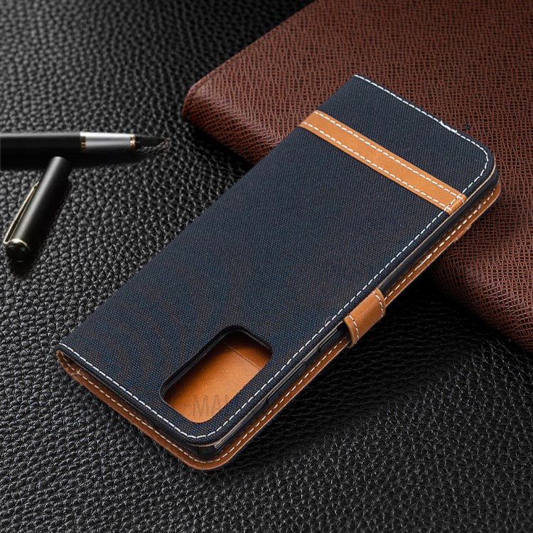 Color Splicing Jeans Cloth Skin Leather Shell for Samsung Galaxy Note 20/Note 20 5G - Black-4