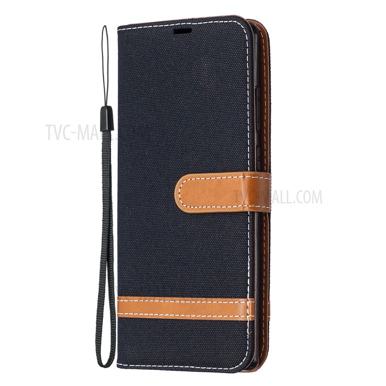 Color Splicing Jeans Cloth Skin Leather Shell for Samsung Galaxy Note 20/Note 20 5G - Black-5