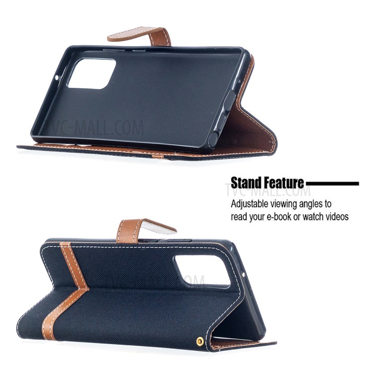 Color Splicing Jeans Cloth Skin Leather Shell for Samsung Galaxy Note 20/Note 20 5G - Black-6