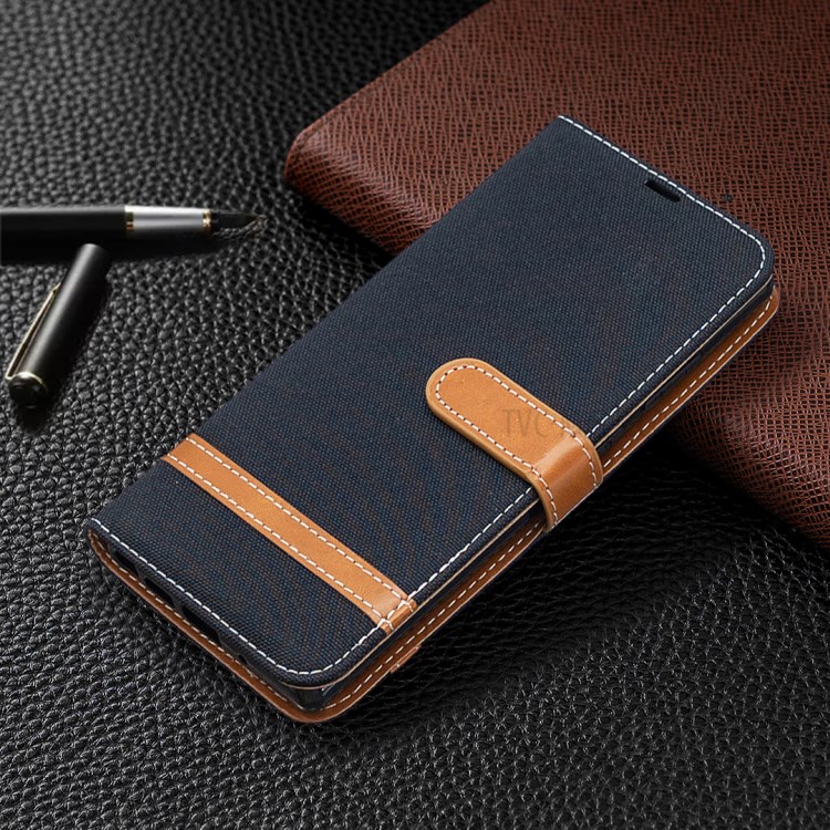 Color Splicing Jeans Cloth Skin Leather Shell for Samsung Galaxy Note 20/Note 20 5G - Black-7