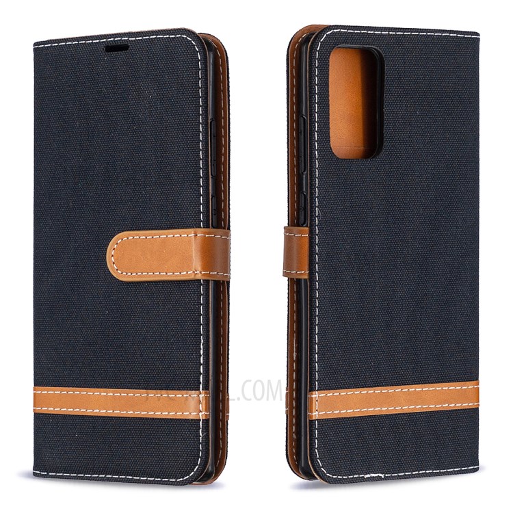 Color Splicing Jeans Cloth Skin Leather Shell for Samsung Galaxy Note 20/Note 20 5G - Black-8