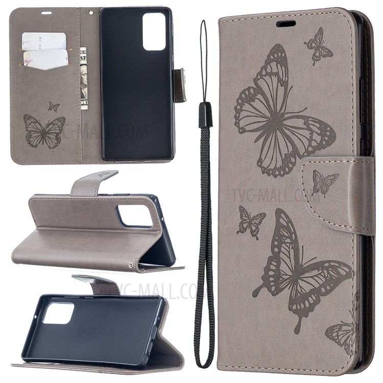 Imprint Butterfly Texture Leather Shell for Samsung Galaxy Note 20/Note 20 5G - Grey-1