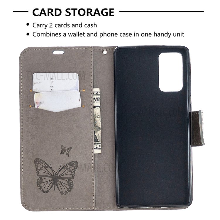 Imprint Butterfly Texture Leather Shell for Samsung Galaxy Note 20/Note 20 5G - Grey-3