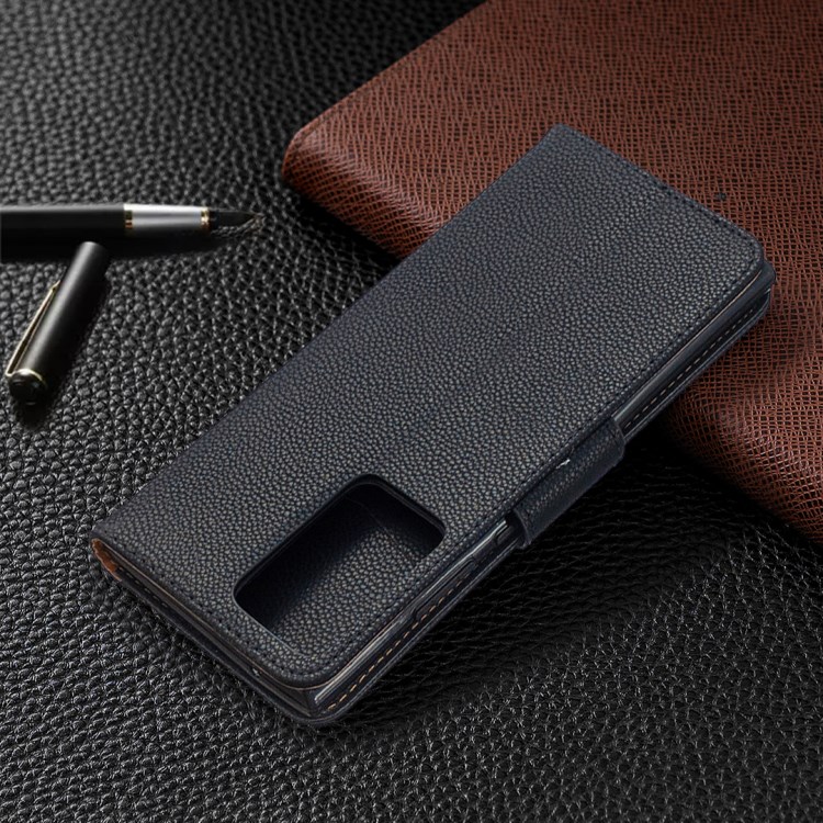 Litchi Texture Pure Color Leather Shell with Strap for Samsung Galaxy Note20 Ultra/Note20 Ultra 5G - Black-5