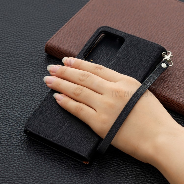 Litchi Texture Pure Color Leather Shell with Strap for Samsung Galaxy Note20 Ultra/Note20 Ultra 5G - Black-6