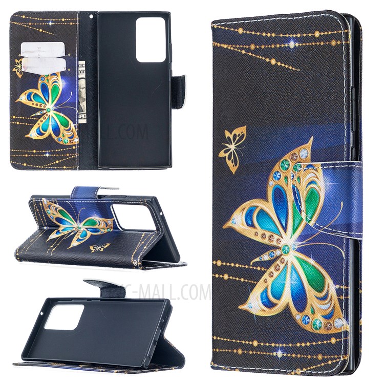 Pattern Printing Wallet Leather Protective Case for Samsung Galaxy Note20 Ultra 5G / Galaxy Note20 Ultra - Gold and Green Butterfly-1