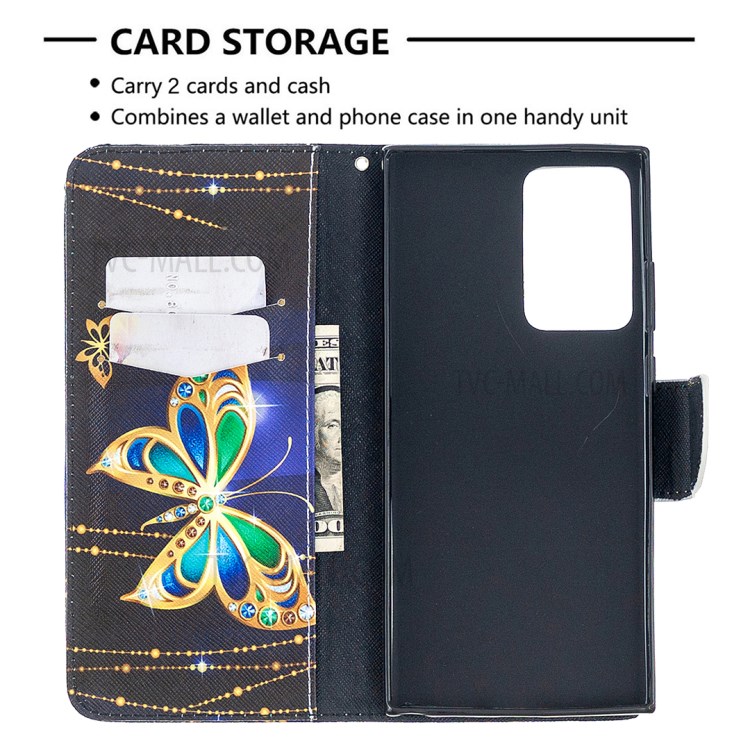 Pattern Printing Wallet Leather Protective Case for Samsung Galaxy Note20 Ultra 5G / Galaxy Note20 Ultra - Gold and Green Butterfly-3