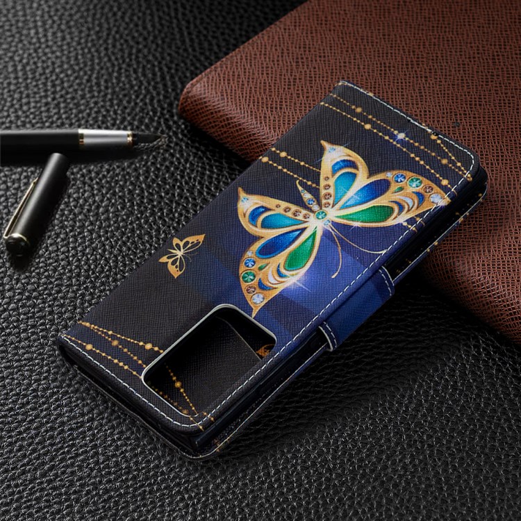 Pattern Printing Wallet Leather Protective Case for Samsung Galaxy Note20 Ultra 5G / Galaxy Note20 Ultra - Gold and Green Butterfly-5