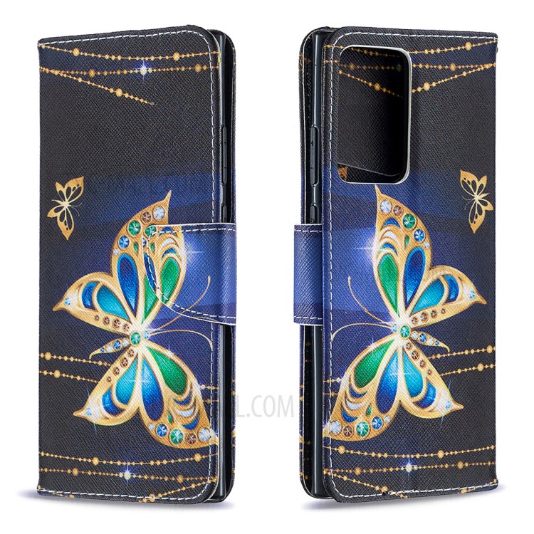 Pattern Printing Wallet Leather Protective Case for Samsung Galaxy Note20 Ultra 5G / Galaxy Note20 Ultra - Gold and Green Butterfly-8