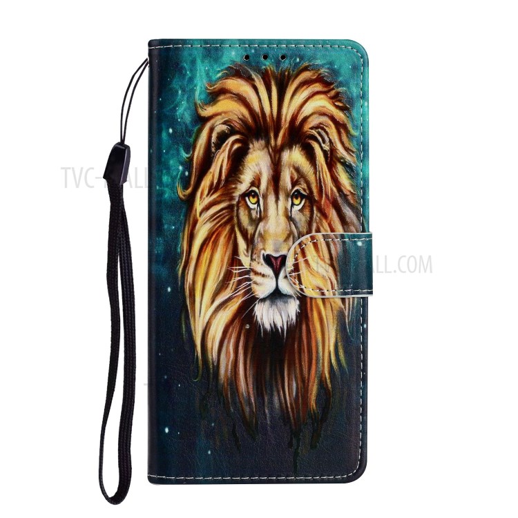 Embossed Patterned Wallet Stand Leather Phone Shell with Strap for Samsung Galaxy Note 20/Note 20 5G - Lion-3