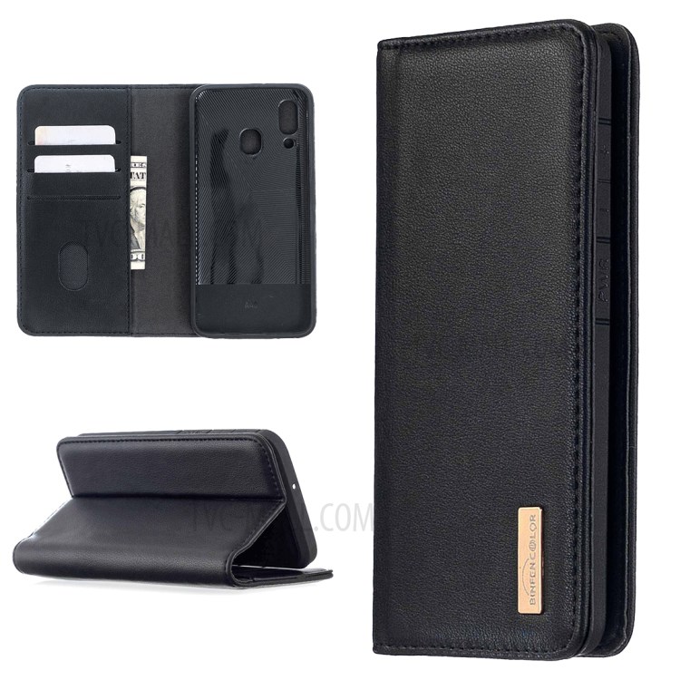 BF06 Detachable 2-in-1 Genuine Leather Wallet Shell + TPU Back Case for Samsung Galaxy A40 - Black-1