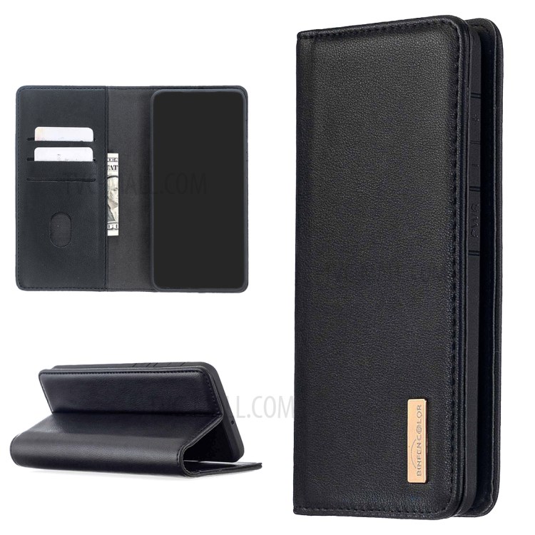 Detachable 2-in-1 Genuine Leather Wallet Stand Case for Samsung Galaxy A50 - Black-1