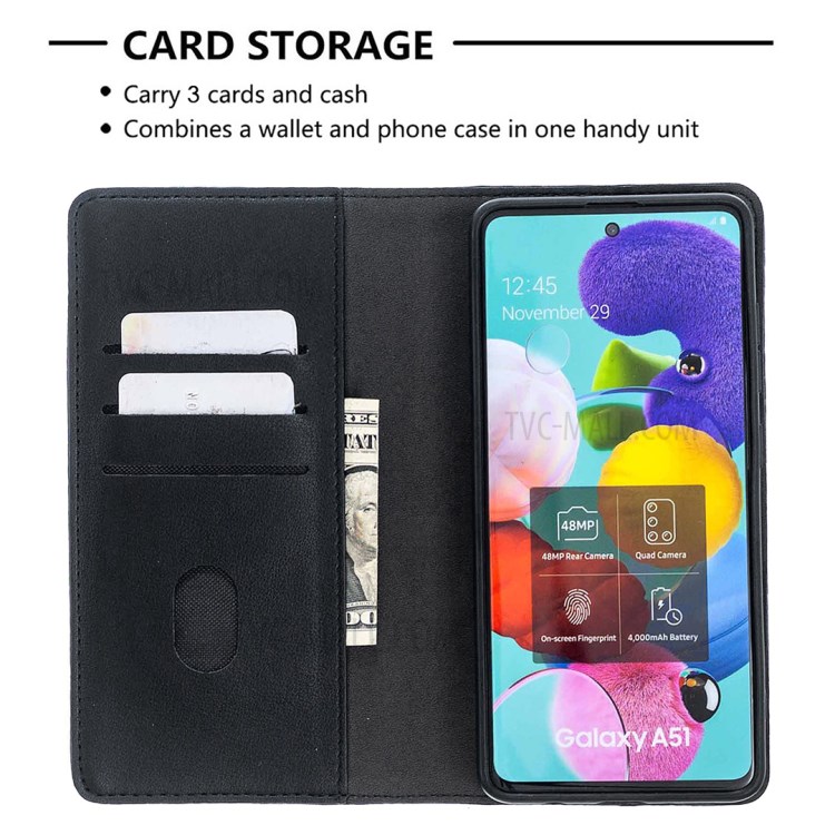 Detachable 2-in-1 Genuine Leather Wallet Stand Case for Samsung Galaxy A51 SM-A515 - Black-6