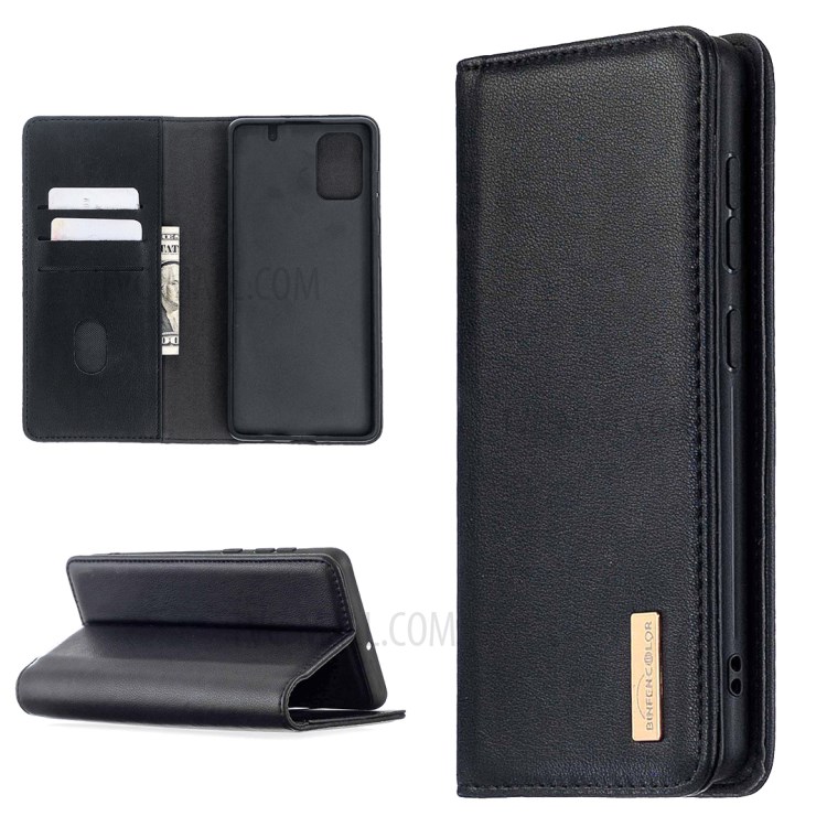 Detachable 2-in-1 Genuine Leather Wallet Stand Case for Samsung Galaxy A71 SM-A715 - Black-1