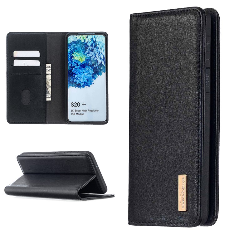 Detachable 2-in-1 Genuine Leather Wallet Stand Case for Samsung Galaxy S20 Plus - Black-1