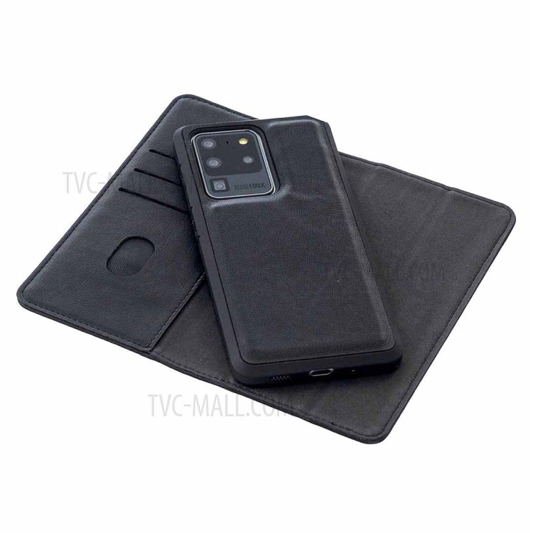 Detachable 2-in-1 Genuine Leather Wallet Stand Case for Samsung Galaxy S20 Ultra - Black-7