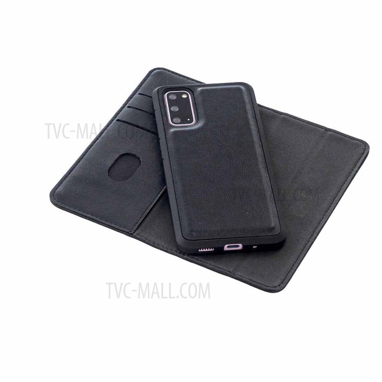 Detachable 2-in-1 Genuine Leather Wallet Stand Case for Samsung Galaxy S20 - Black-7