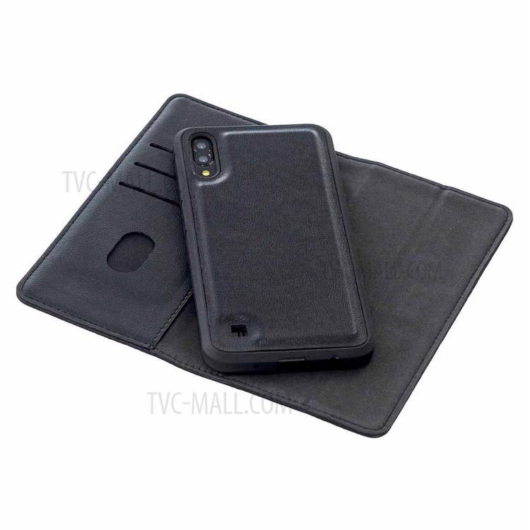 BF06 Detachable 2-in-1 Genuine Leather Wallet Cover + TPU Back Case for Samsung Galaxy A10 - Black-7
