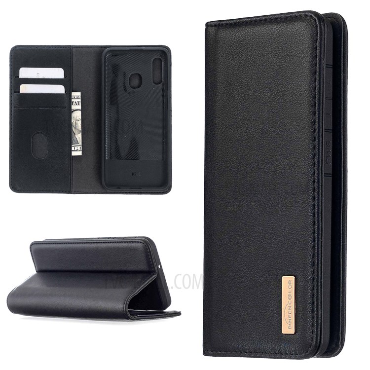 Detachable 2-in-1 Genuine Leather Wallet Cover + TPU Case for Samsung Galaxy A20e - Black-1