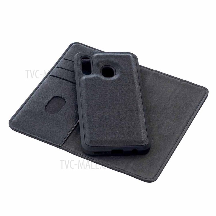 Detachable 2-in-1 Genuine Leather Wallet Cover + TPU Case for Samsung Galaxy A20e - Black-7