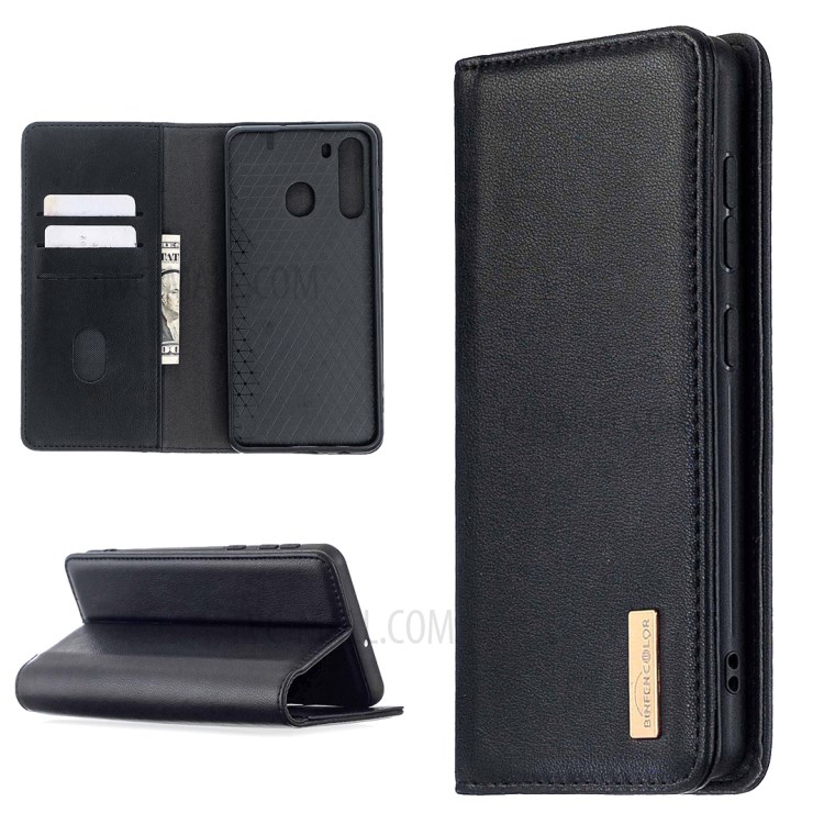 BF06 Detachable 2-in-1 Genuine Leather Wallet Cover + TPU Shell for Samsung Galaxy A21 - Black-1