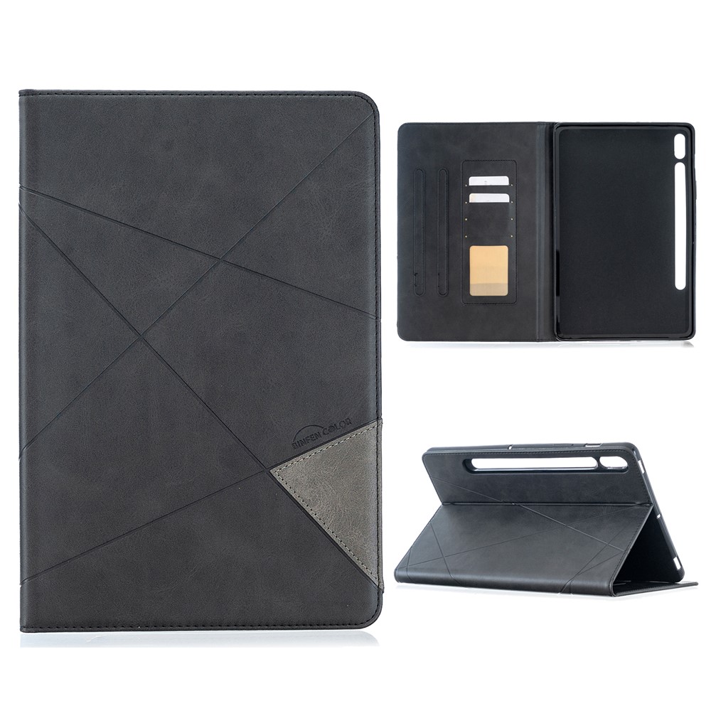 Geometric Pattern Cool Design Protector Stand Leather Case for Samsung Galaxy Tab S7 T870 - Black-1