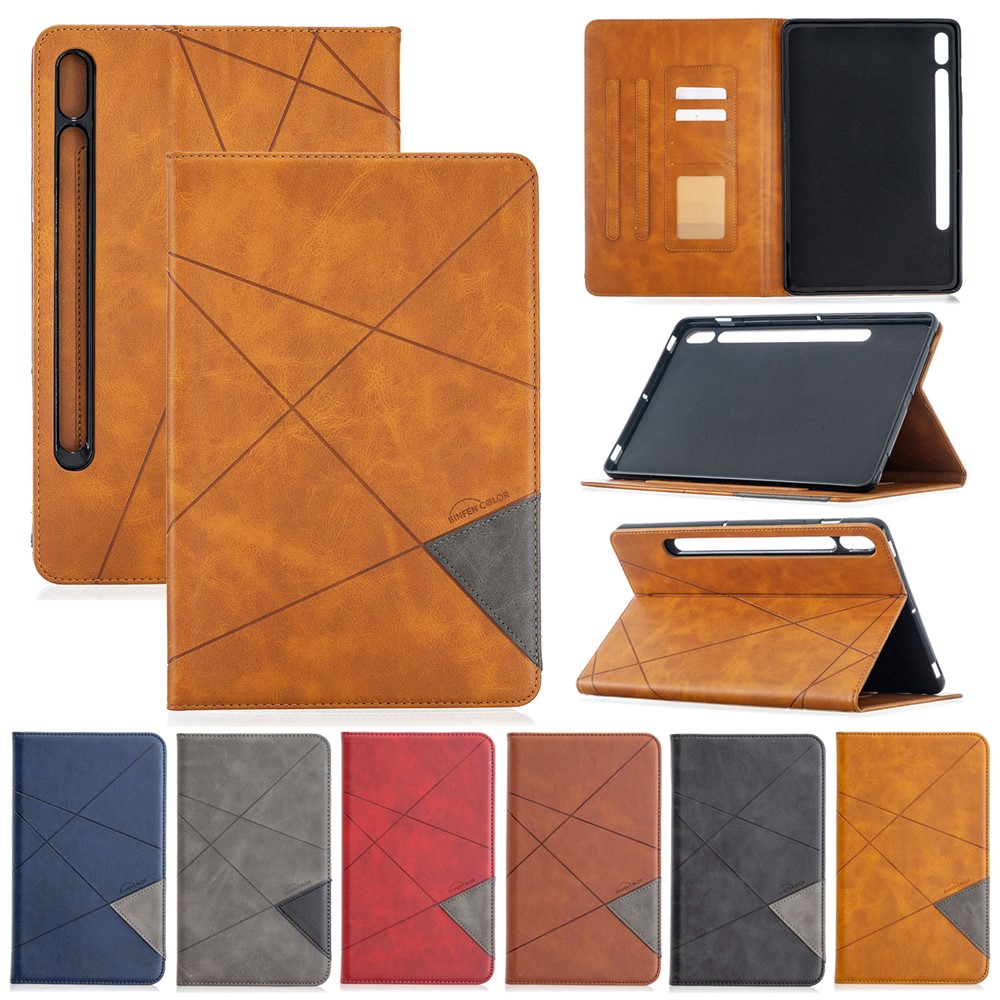 Geometric Pattern Cool Design Protector Stand Leather Case for Samsung Galaxy Tab S7 T870 - Black-9