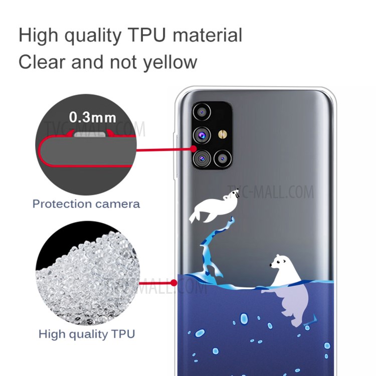 Pattern Printing Clear TPU Cell Phone Case Cover for Samsung Galaxy M31s - Polar Bear-3
