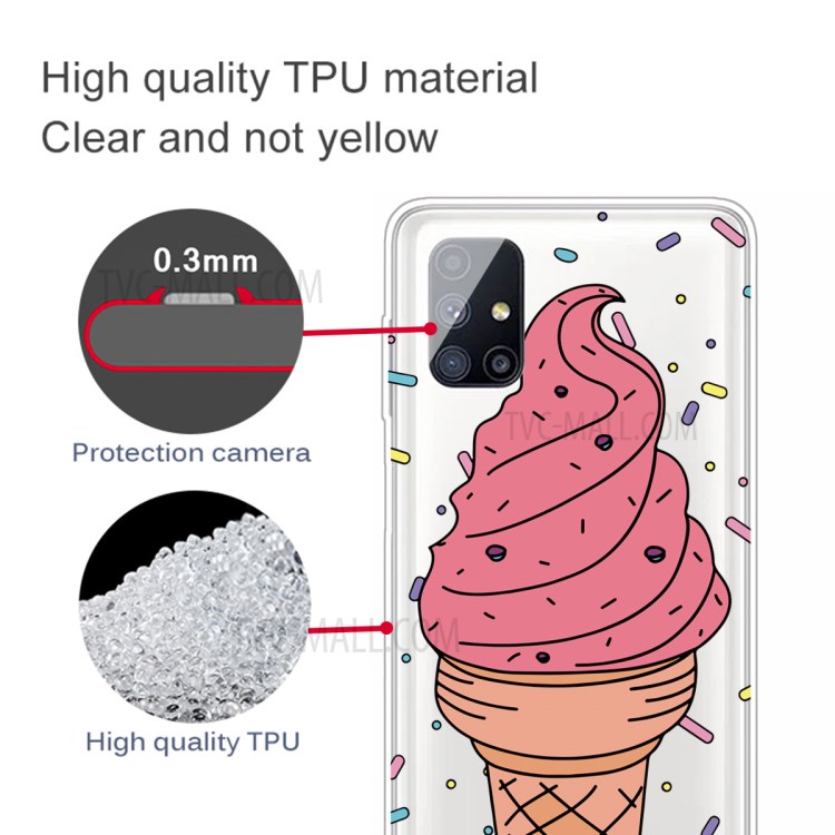 Pattern Printing Clear TPU Cell Phone Case for Samsung Galaxy M51 - Pink Ice Cream-3