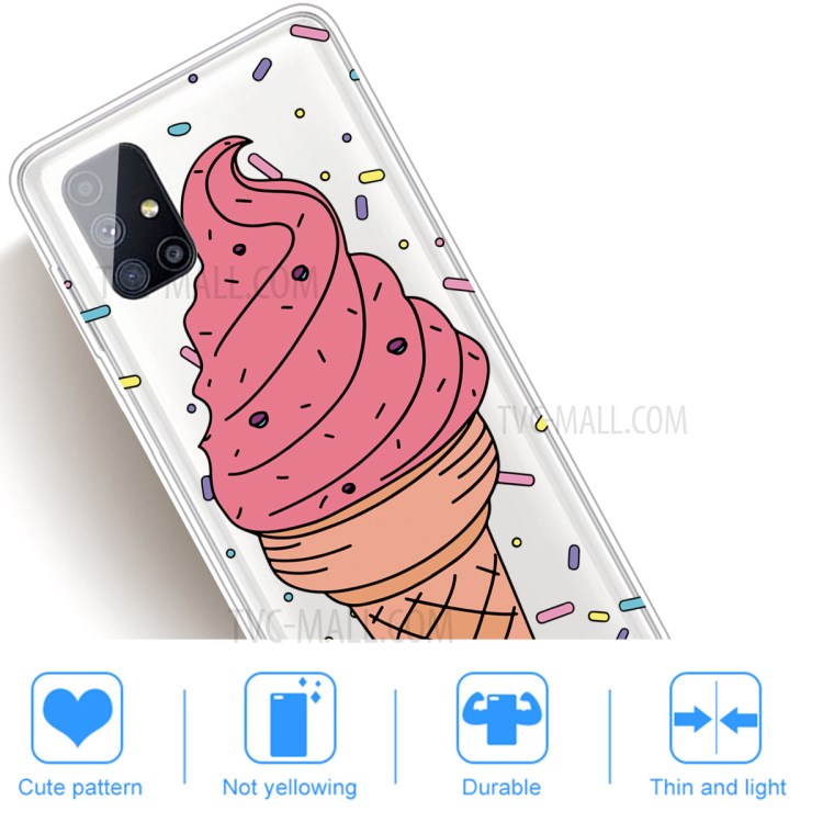 Pattern Printing Clear TPU Cell Phone Case for Samsung Galaxy M51 - Pink Ice Cream-5