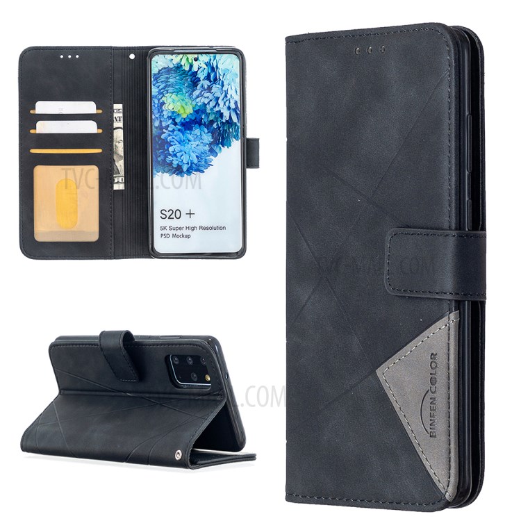 BF05 Style Geometric Texture Leather Cover for Samsung Galaxy S20 Plus - Black-1