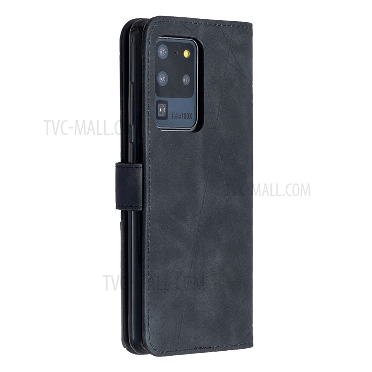 BF05 Leather Case Geometric Texture Wallet Stand Phone Shell for Samsung Galaxy S20 Ultra - Black-7