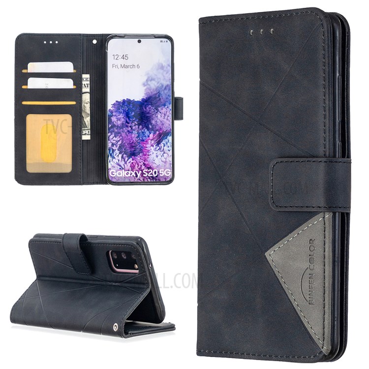Estilo BF05 Capa De Couro Textura Geométrica Para Samsung Galaxy S20 - Preto-1