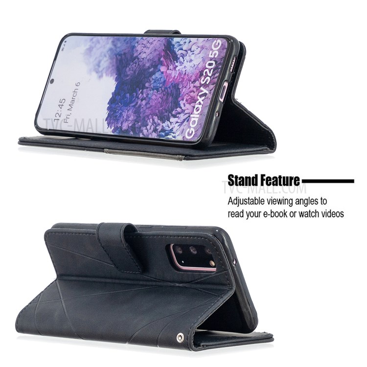 Estilo BF05 Capa De Couro Textura Geométrica Para Samsung Galaxy S20 - Preto-2