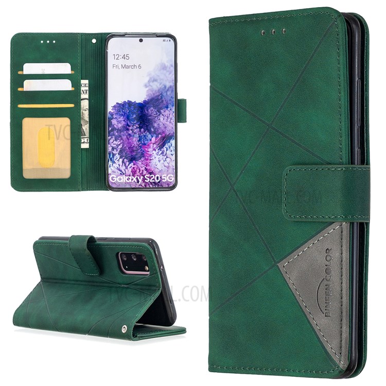 BF05 Style Geometric Texture Leather Cover for Samsung Galaxy S20 - Green-1