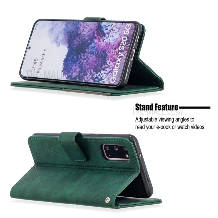 BF05 Style Geometric Texture Leather Cover for Samsung Galaxy S20 - Green-2