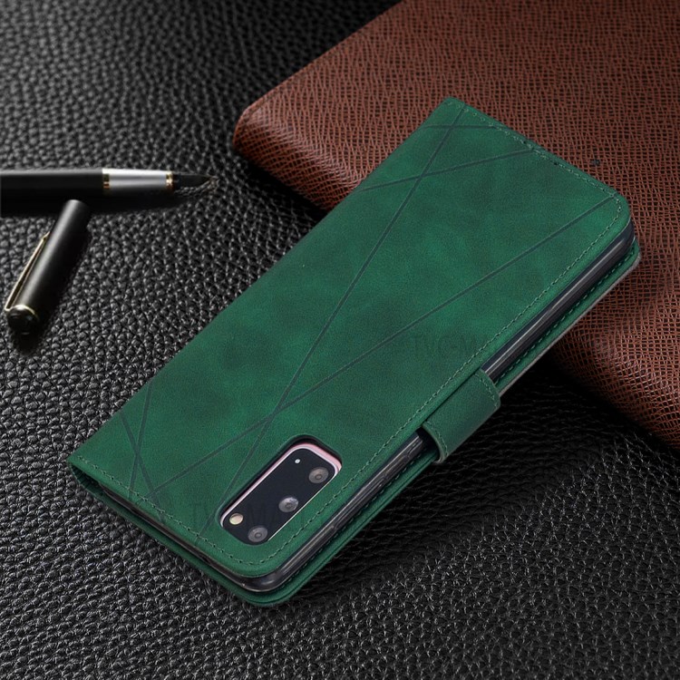 BF05 Style Geometric Texture Leather Cover for Samsung Galaxy S20 - Green-5