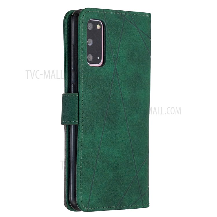 BF05 Style Geometric Texture Leather Cover for Samsung Galaxy S20 - Green-7